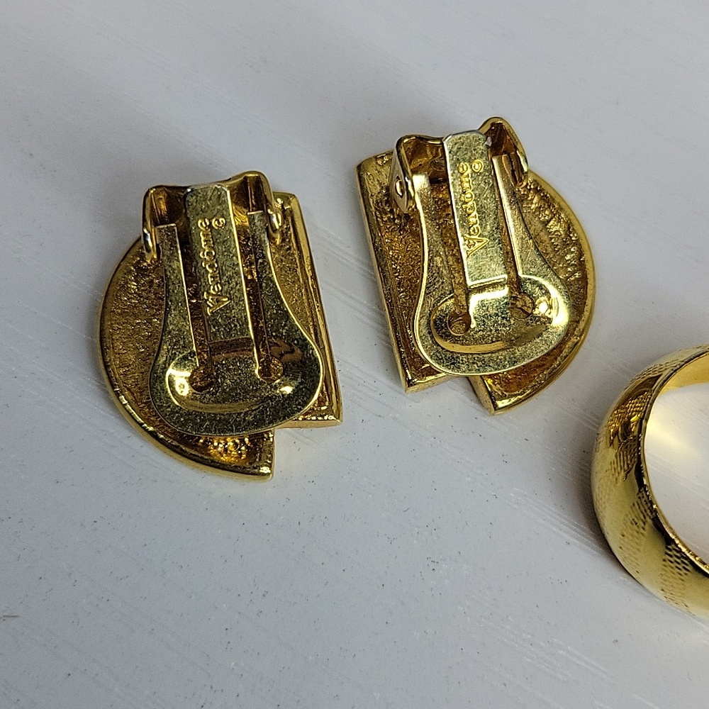 Gold-Tone and Cream Mixed Clip On Earring Set. - Picture 4 of 6